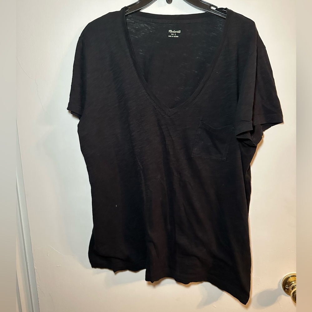 Madewell black short sleeve v-neck top size Large